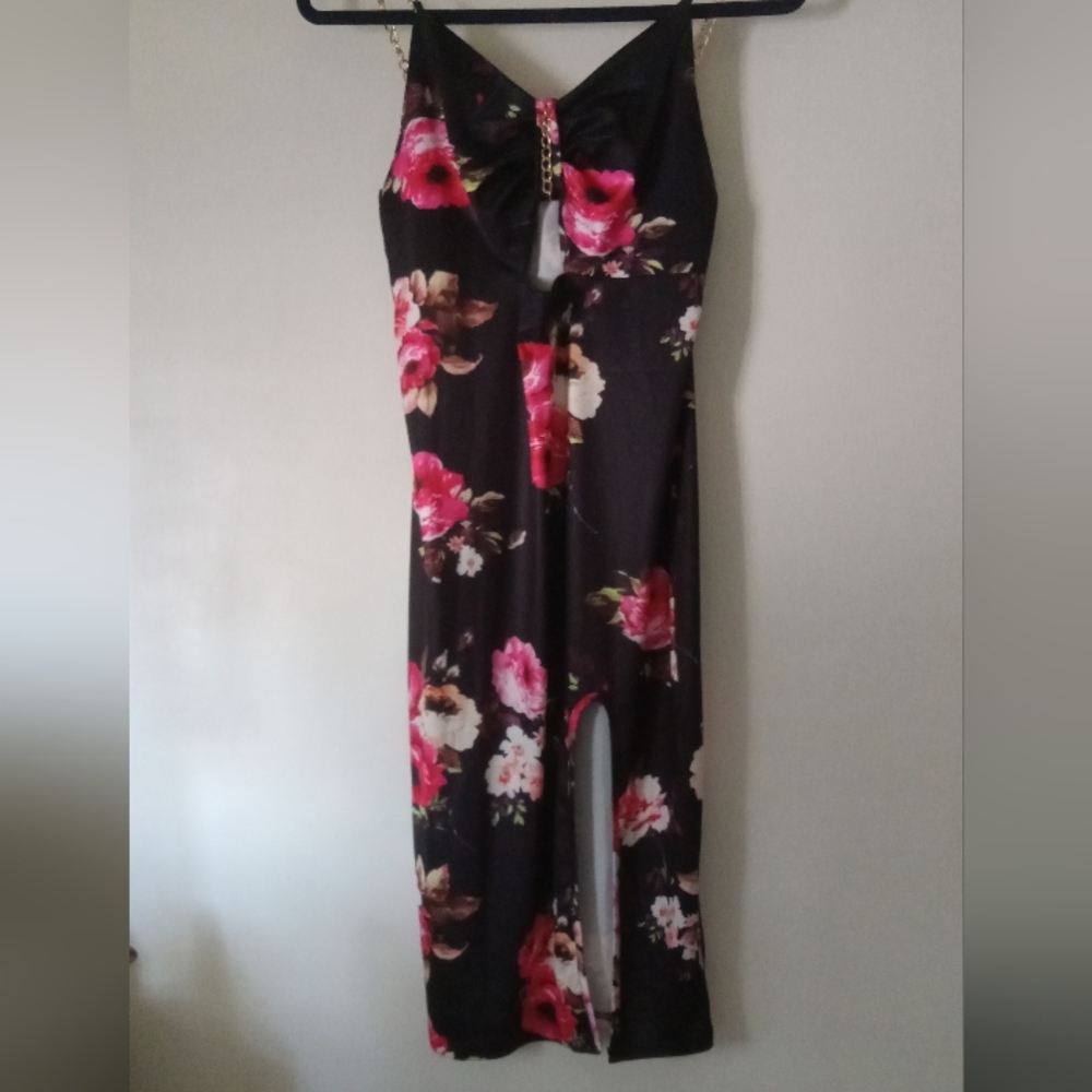 Shein Floral Black Dress with Cutout Detail Size M